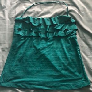Teal tankini top with removable strap